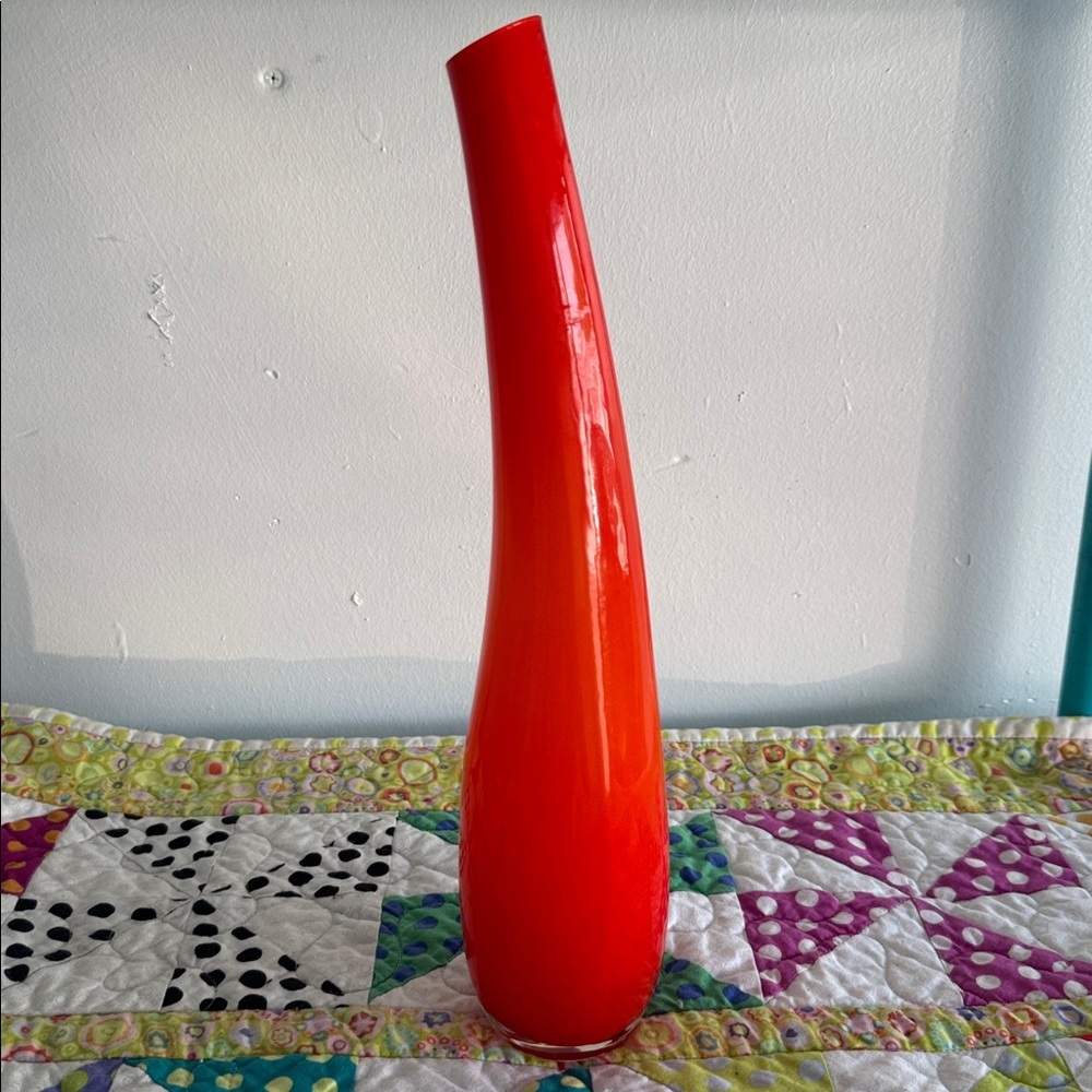 Vintage 1980s Orange Handblown Glass Bud Vase French Souffle a la Bouche - Picture 2 of 5